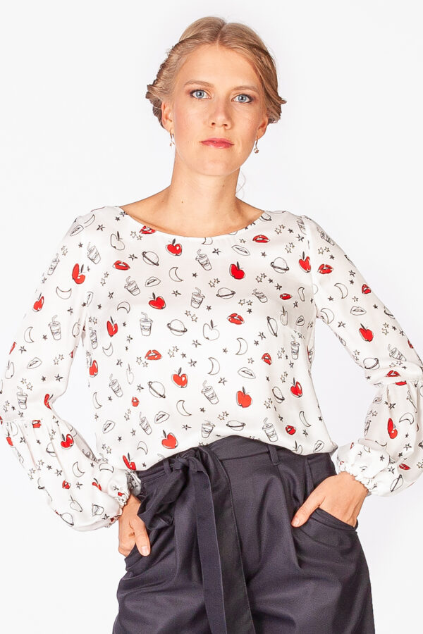 Bluse mit Rundhalsauschnitt und Pop-Art-Print – Bild 2