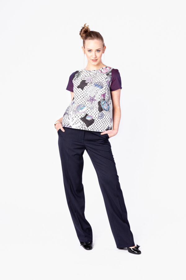 Bluse mit Fisch-Print  im Colour-Block-Design