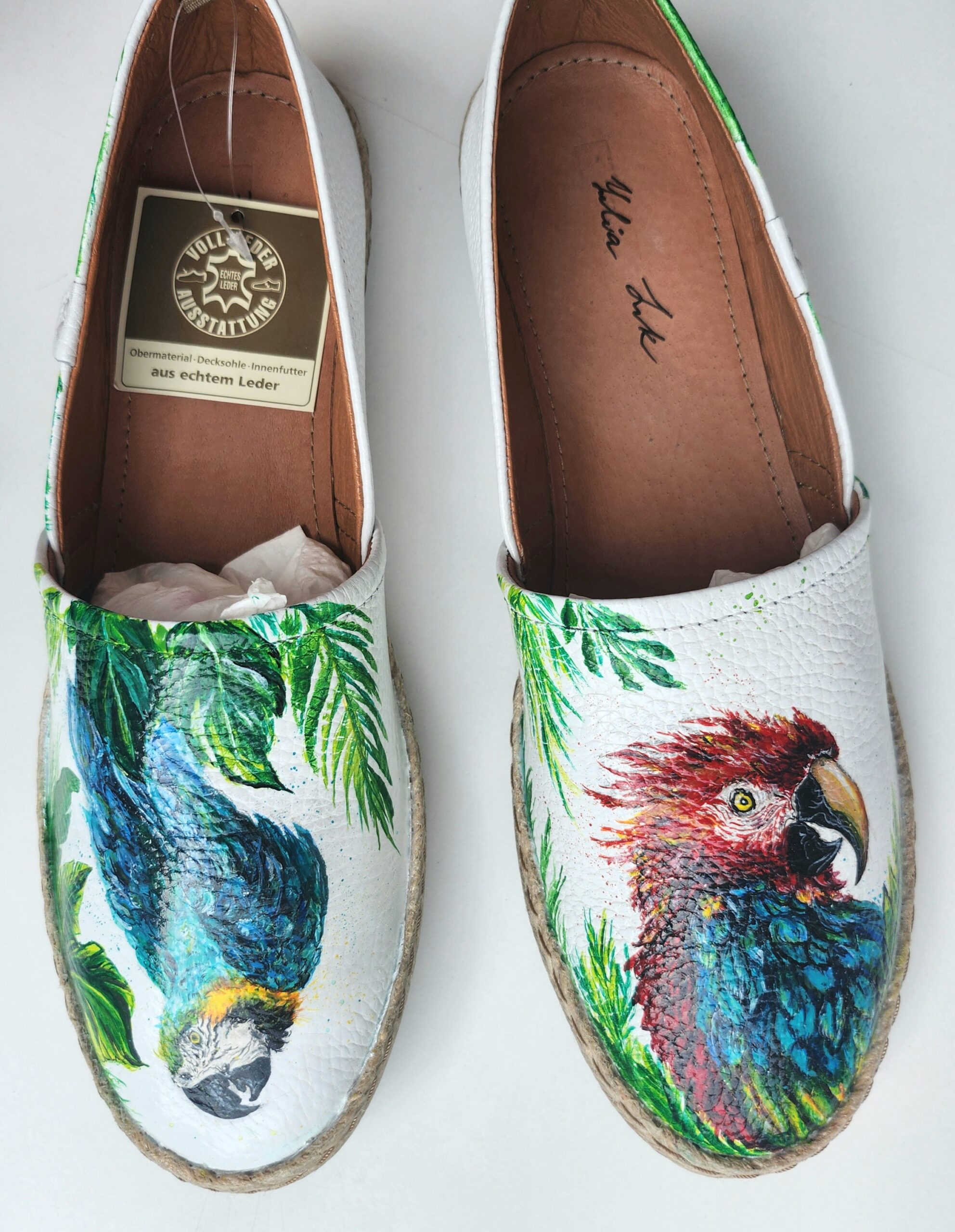 Handbemalte Damen Espadrilles (Papageien)
